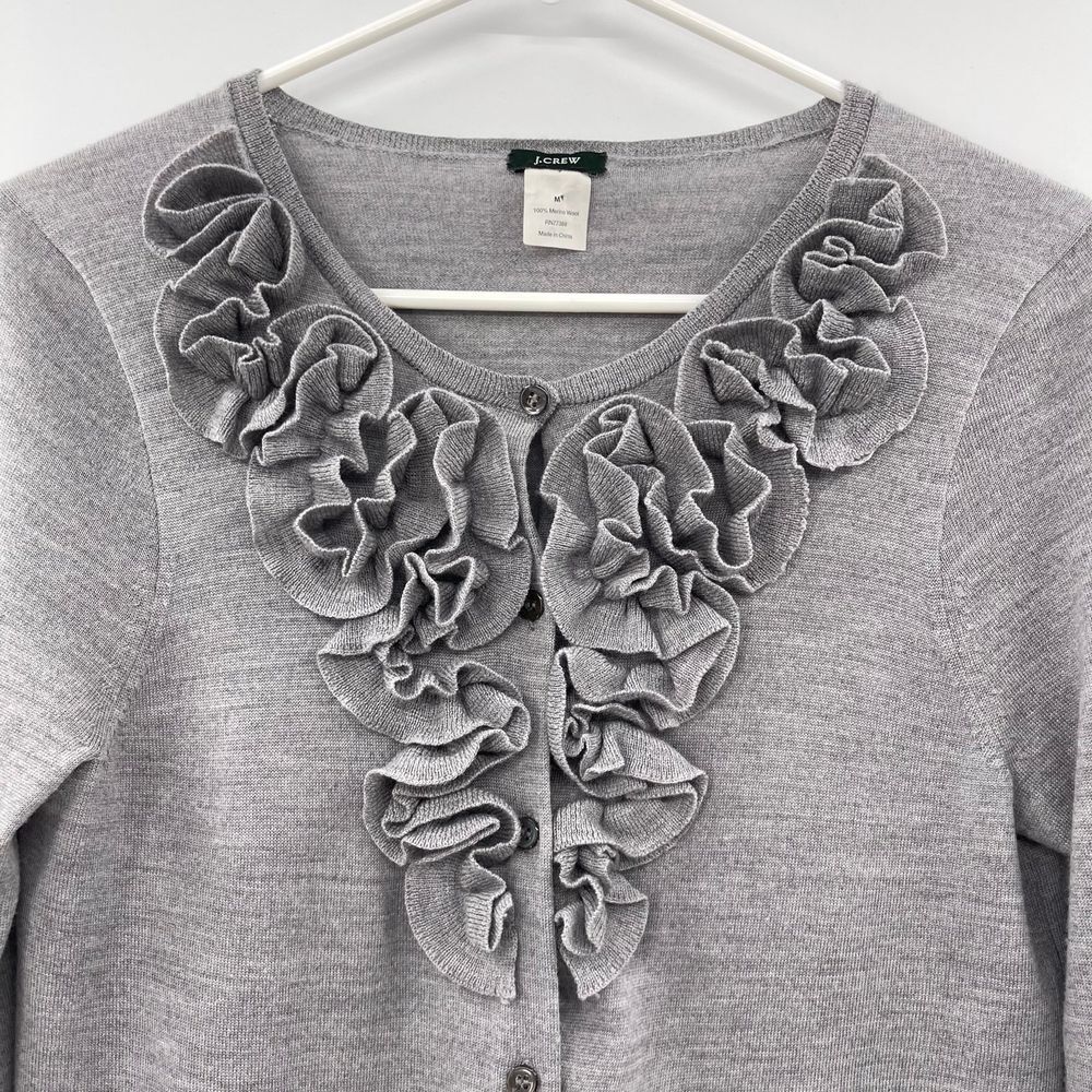 J. Crew Gray Ruffle-Front Cardigan - Picture 3 of 9